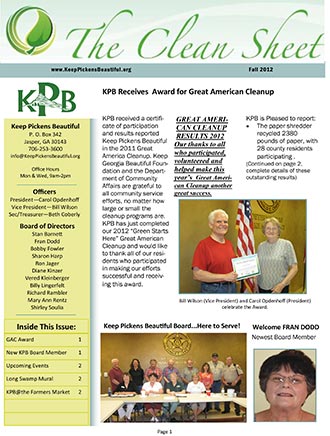 Keep Pickens Beautiful - The Clean Sheet (PDF)