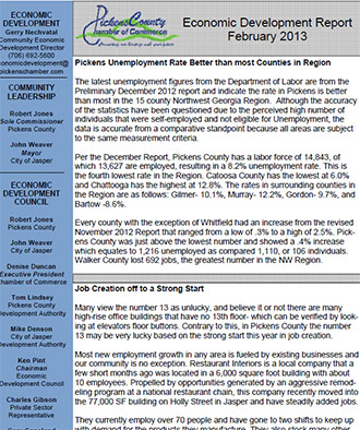 Pickens County Economic Development February 2013 Report