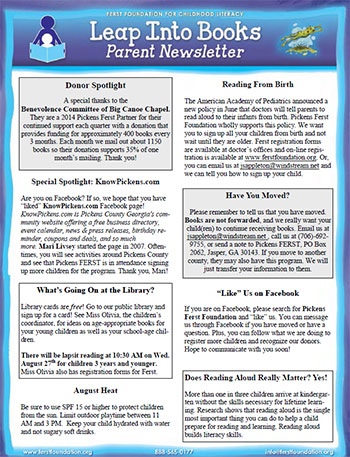 Pickens Ferst Foundation 'Leap Into Books' Parent Newsletter