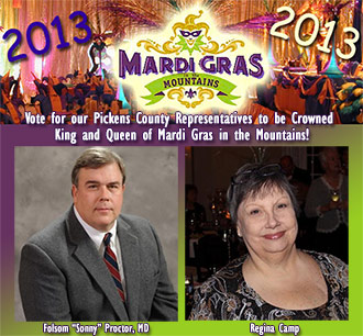 Vote for our Pickens County Representatives to be Crowned King and Queen of Mardi Gras in the Mountains!