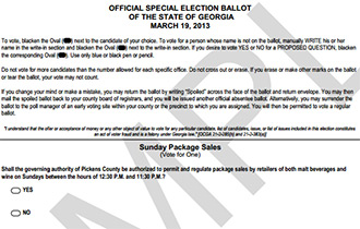 Vote Today in Special Election for Sunday Package Sales in Pickens County