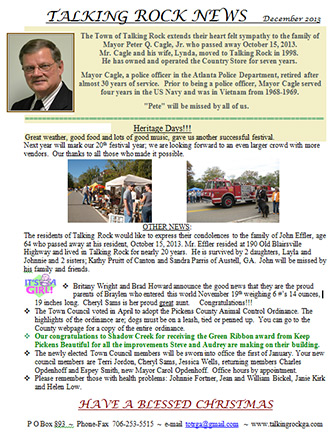 Town of Talking Rock December 2013 Newsletter