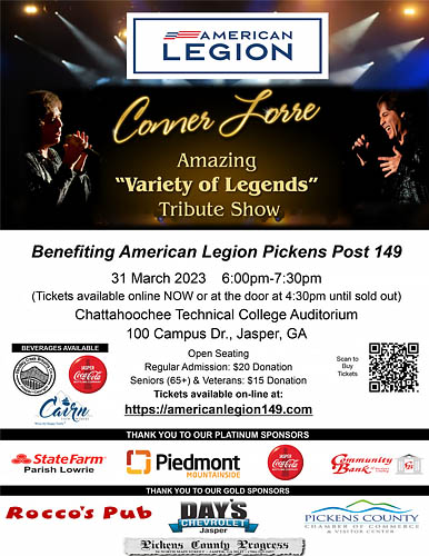 American Legion Post 149 presents Conner Lorre - Amazing Variety of Legends Tribute Show on March 31, 2023