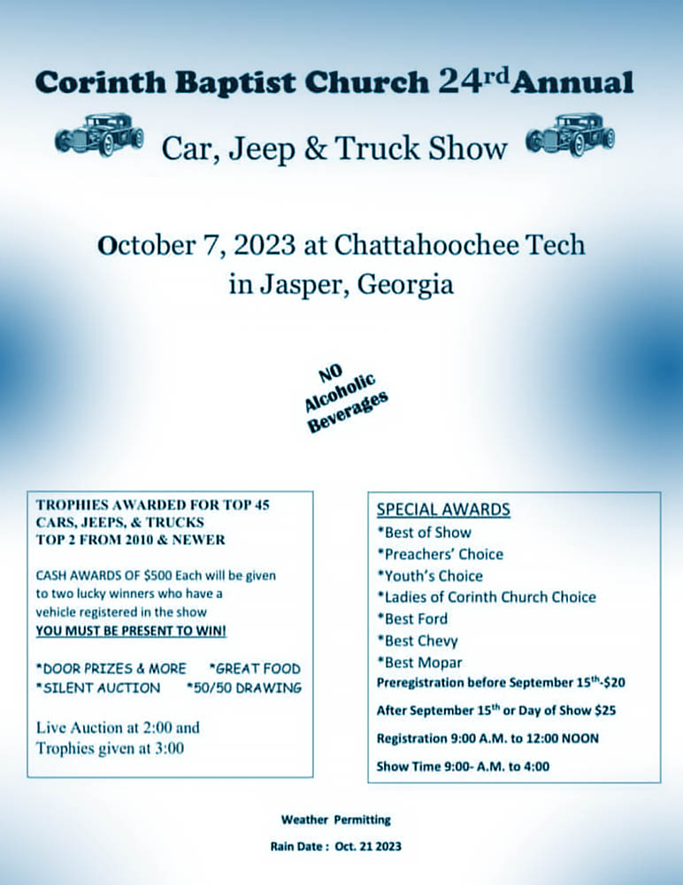 Car, Jeep & Truck Show on October 07, 2023 0900 AM Pickens County