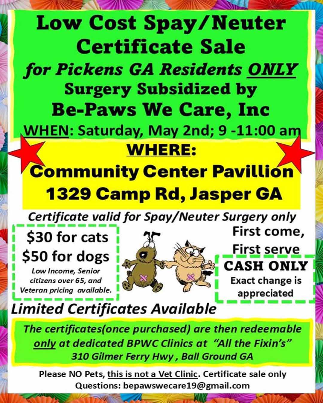 Low Cost Spay/Neuter Certificate Sale