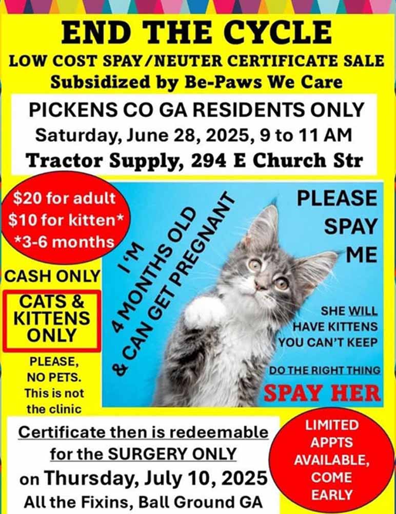 Low Cost Spay/Neuter Certificate Sale