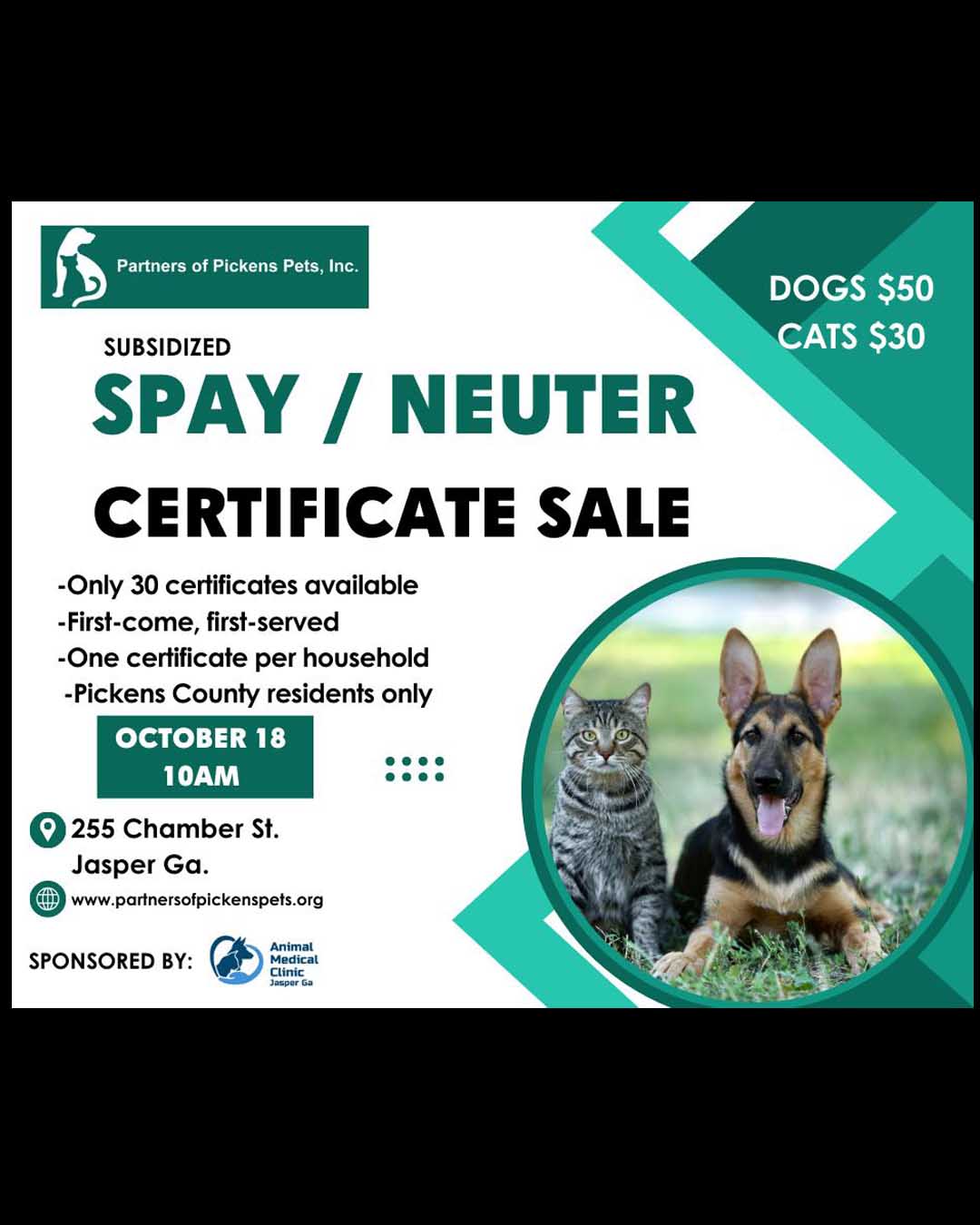 Spay & Neuter Certificate Sale