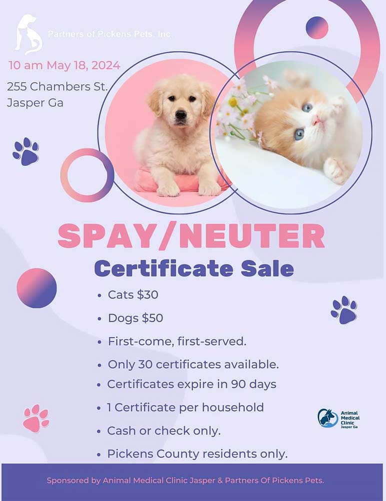 Spay/Neuter Certificate Sale