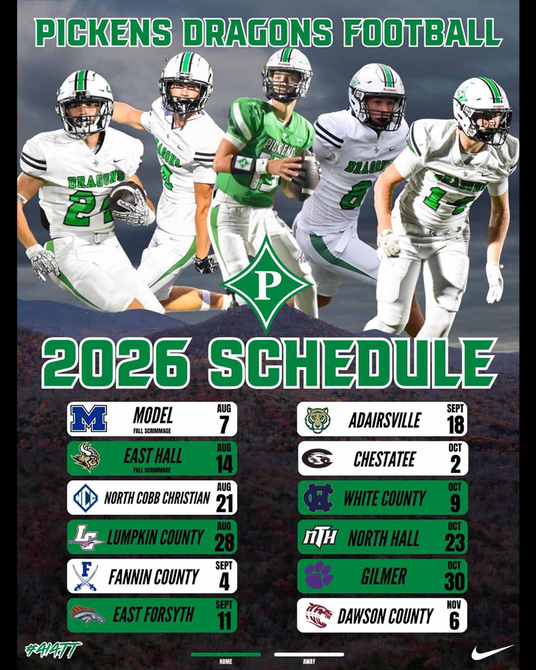 Pickens Dragons Football Schedule 2026