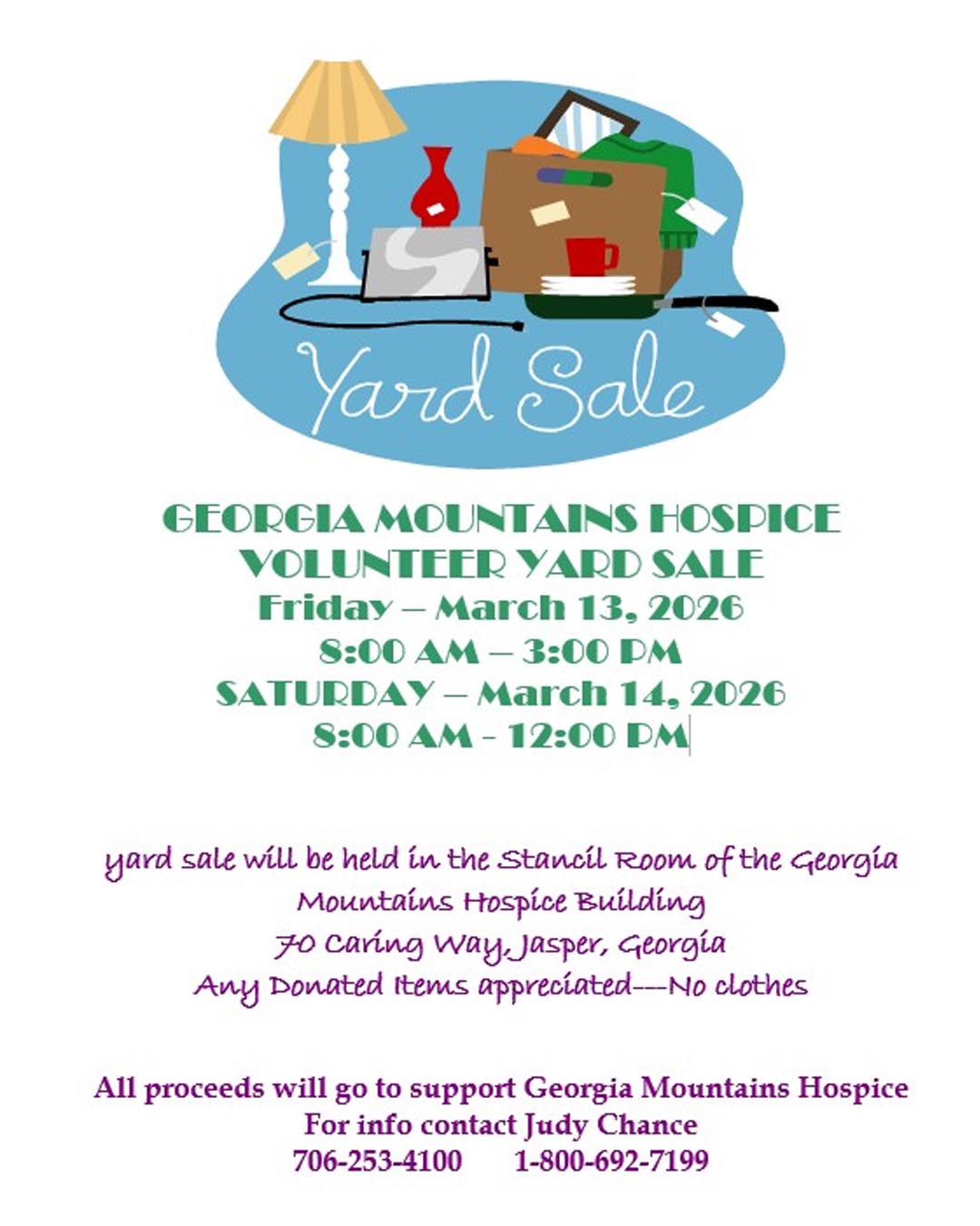Georgia Mountains Hospice Volunteer Yard Sale