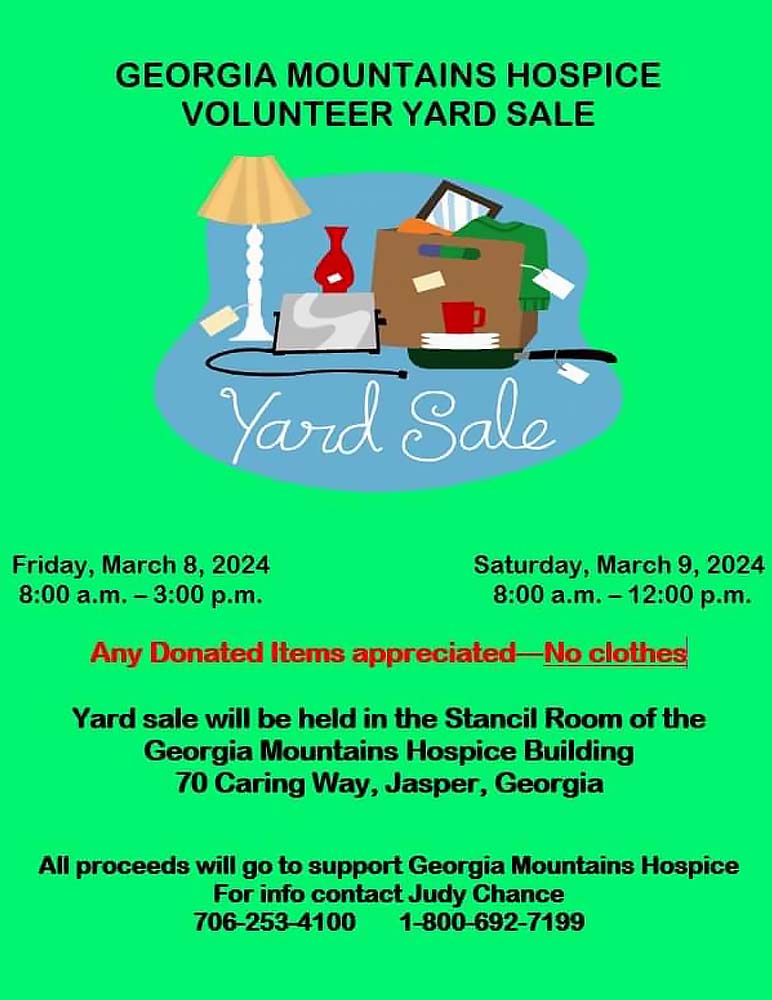 Georgia Mountains Hospice Volunteer Yard Sale