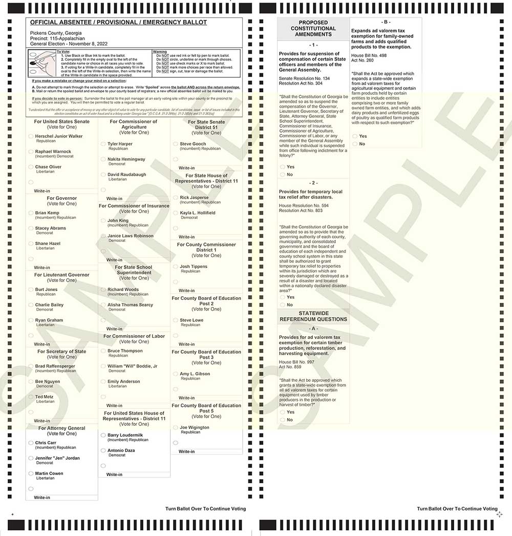 November 8th General Election Sample Ballot West Pickens