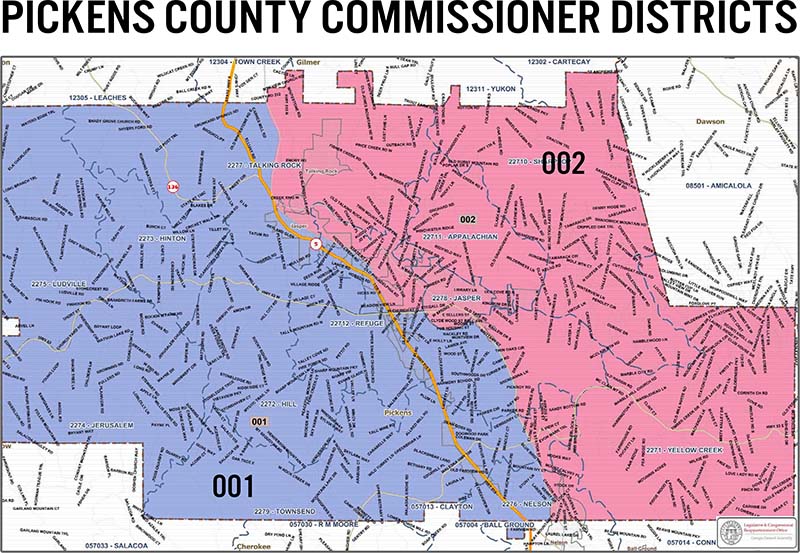 Pickens County Commissioner Districts 1 (West) and 2 (East)
