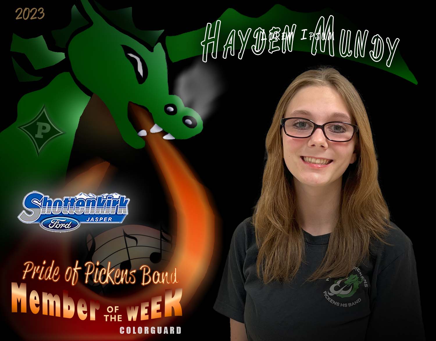 PHS Pride of Pickens Band Student of the Week #4 - Hayden Mundy