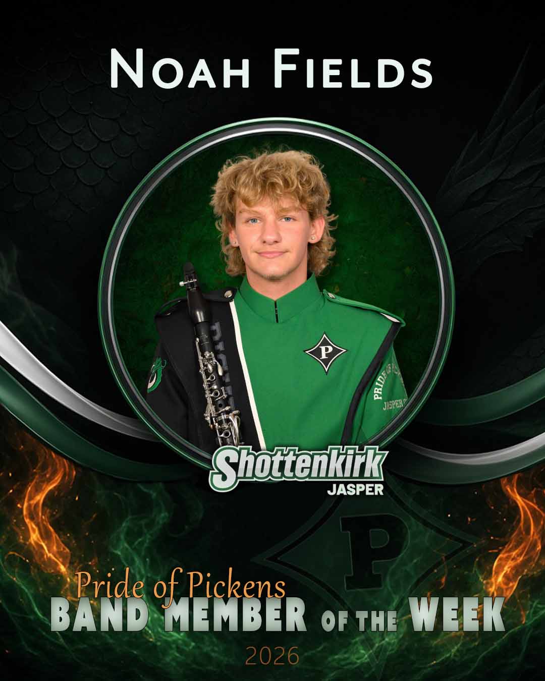 PHS Pride of Pickens Band Member of the Week #4 - Noah Fields
