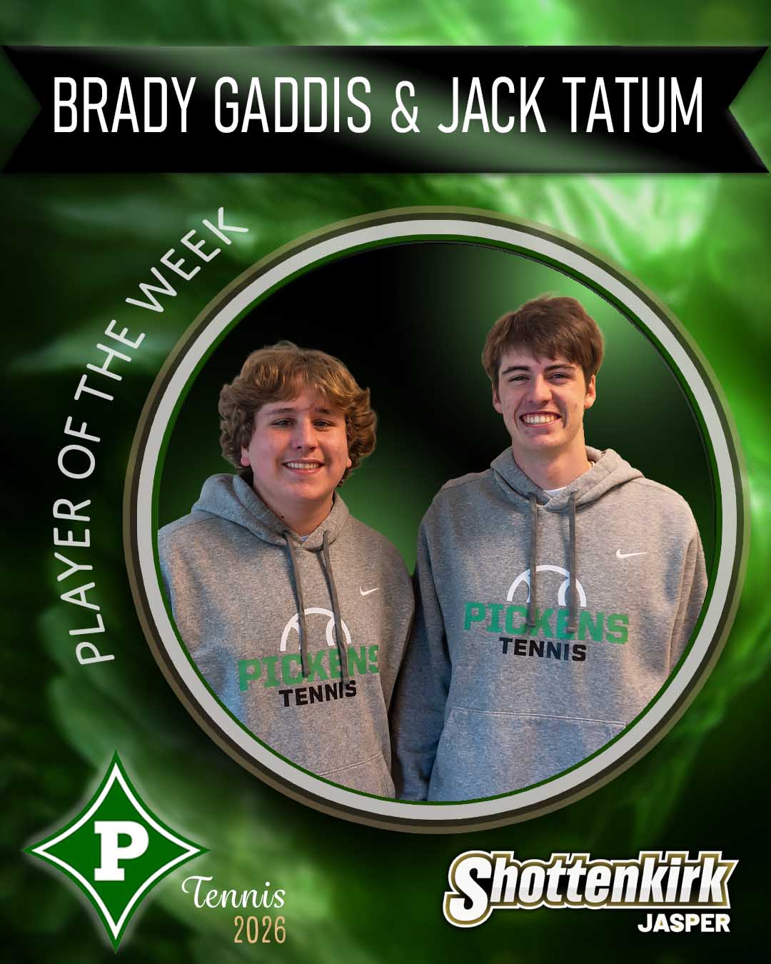 Brady Gaddis & Jack Tatum PHS Boys Tennis Player of the Week #4
