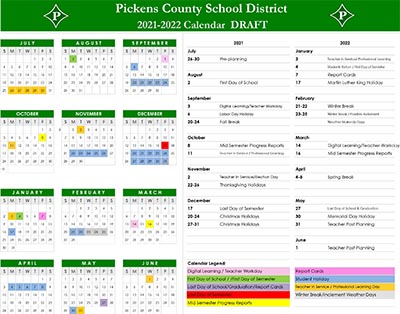 Pickens Schools proposed 2021-2022 Calendar