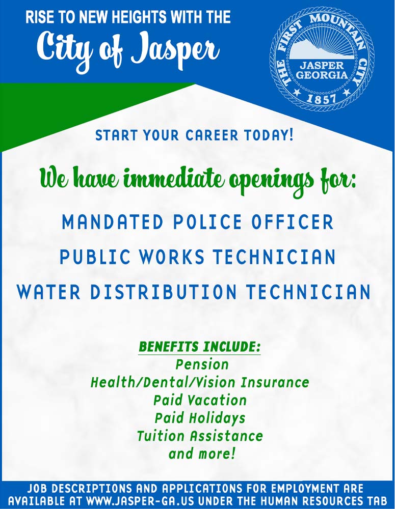 City of Jasper Employment Opportunities - Pickens County Georgia News