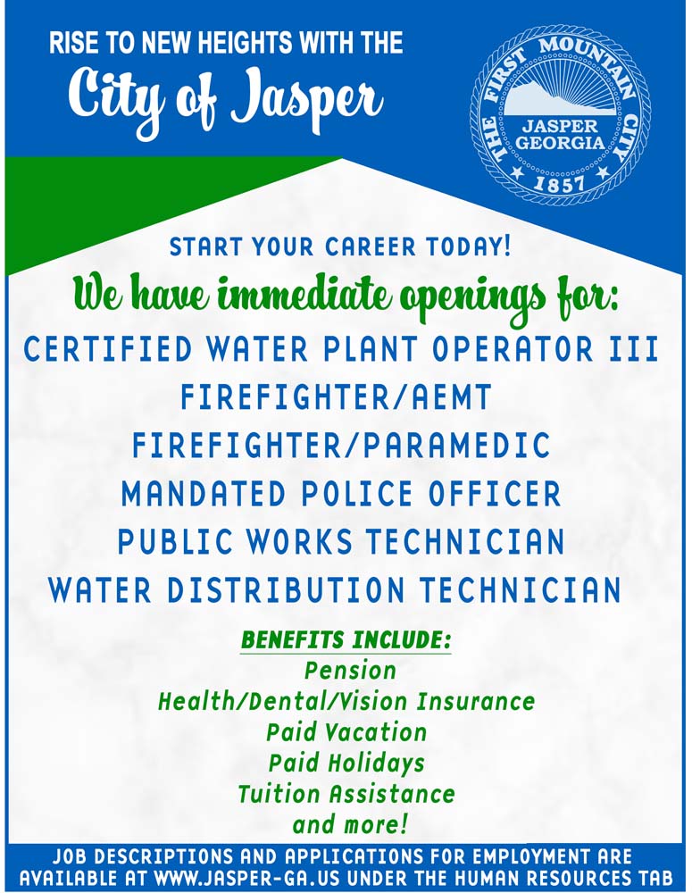 City of Jasper Employment Opportunities - Pickens County Georgia News