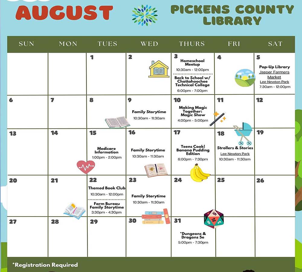 Happening in August at the Pickens Library 