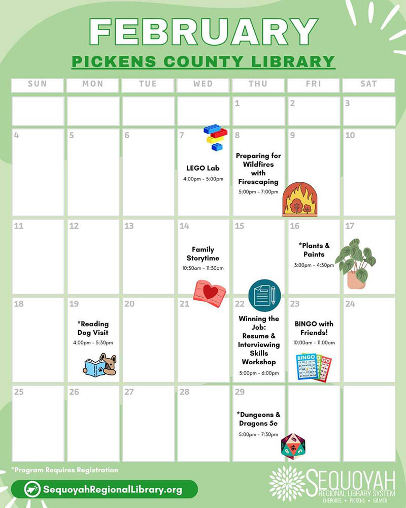 Happening in February at the Pickens Library 