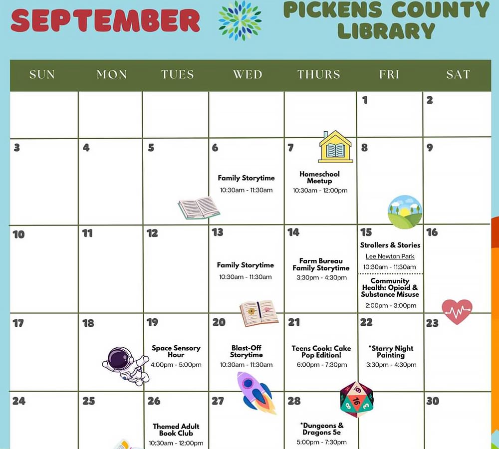 Happening in September at the Pickens Library 