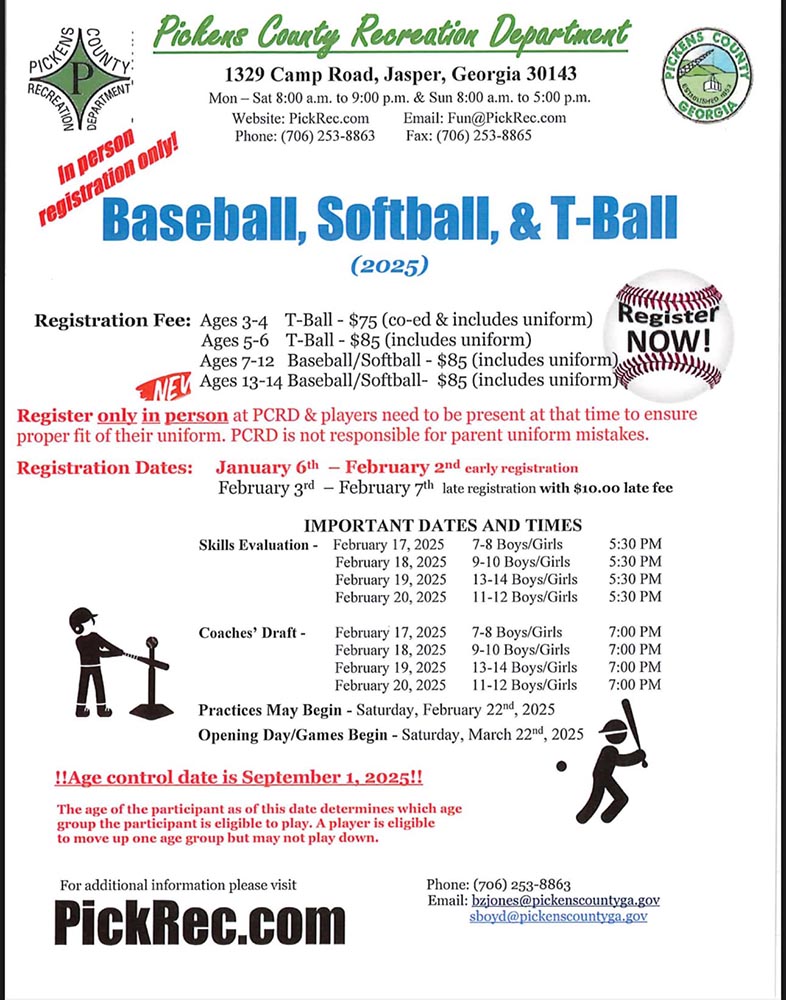 Baseball, Softball and T-Ball Registration
