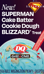 Superman Cake Batter Cookie Dough Blizzard at Dairy Queen in Jasper